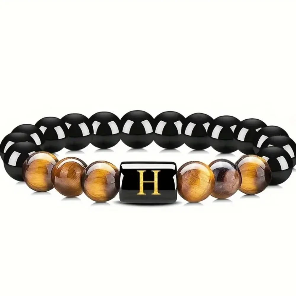 Men's tiger eye Initial Bead Bracelet